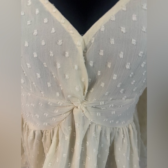 American Eagle Outfitter Swiss Dot Peplum V Neck Long Sleeve Blouse Cream Size M - Picture 5 of 7